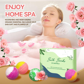 Santrela bath bomb fizzing in a bathtub