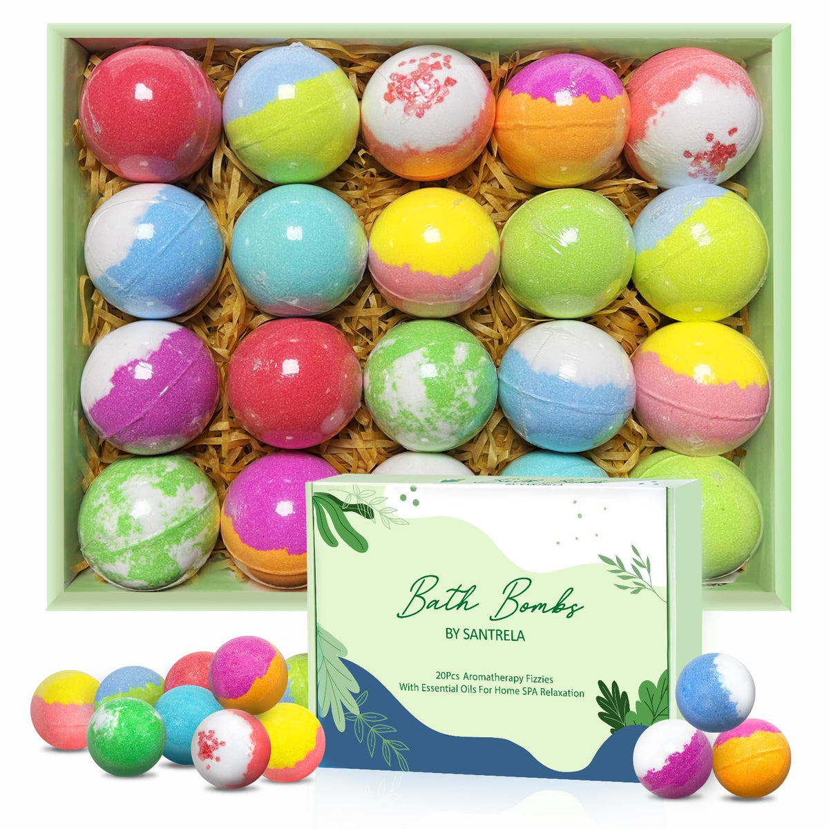 Santrela Bath Bombs Gift Set with 20 colourful bath bombs