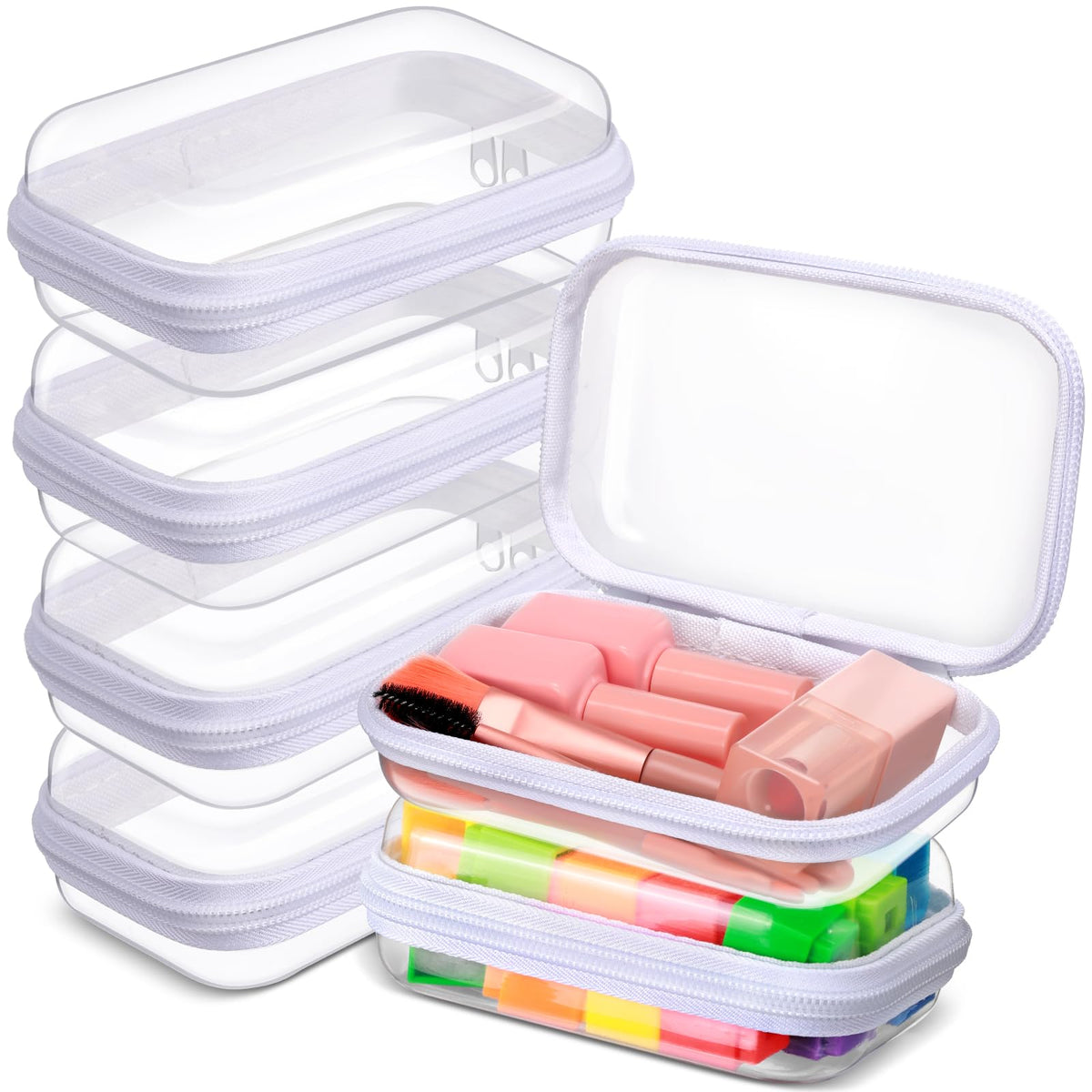 Sanwuta 6 Pcs Clear Hard Zipper Case set in white