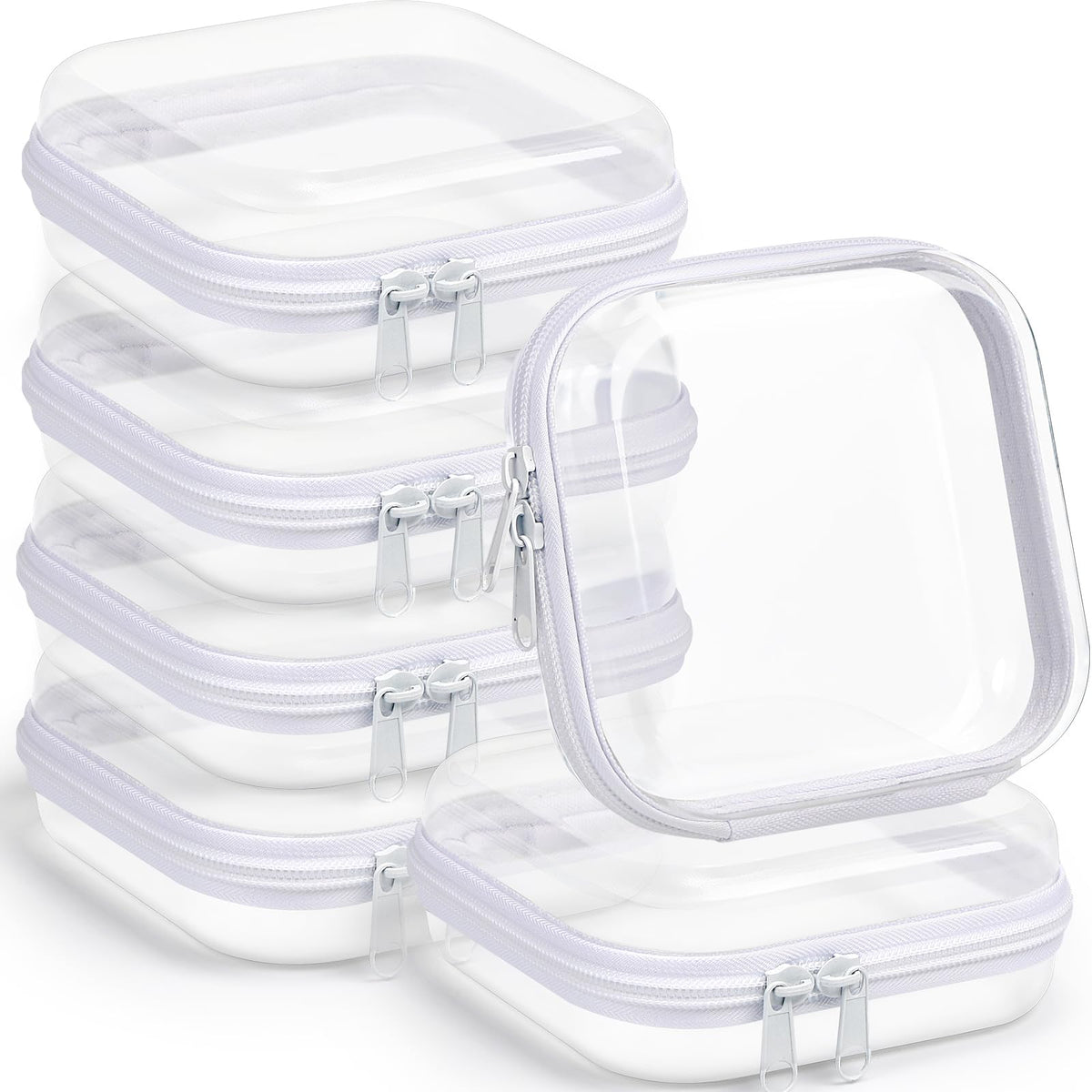 Sanwuta clear hard zipper case set front view with six pouches