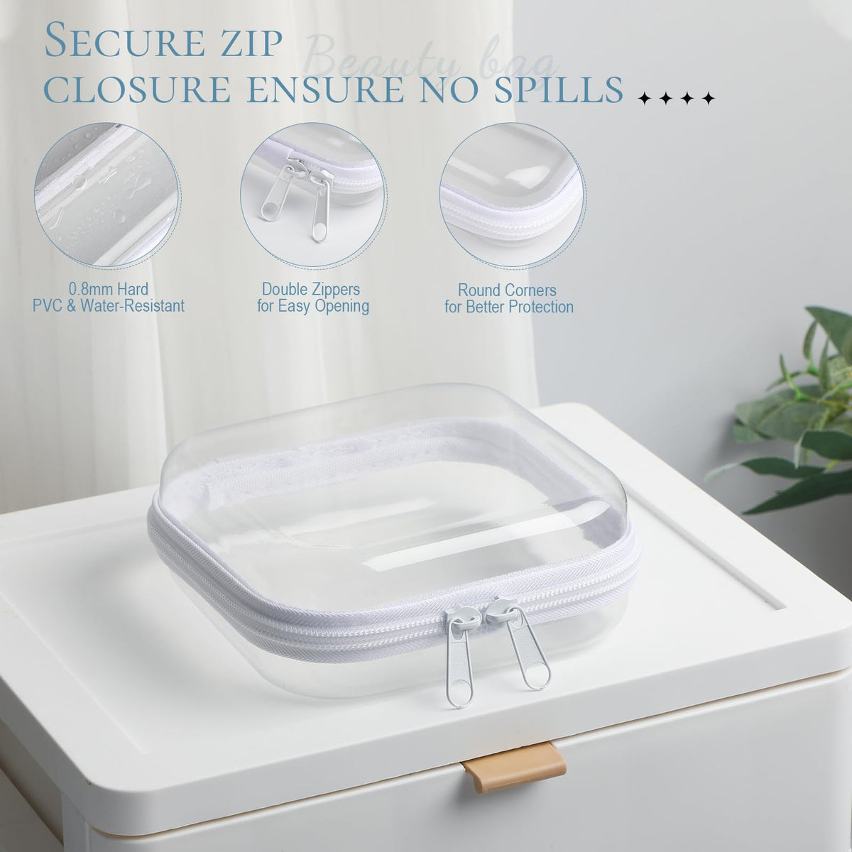 Sanwuta clear zipper case with contents visible