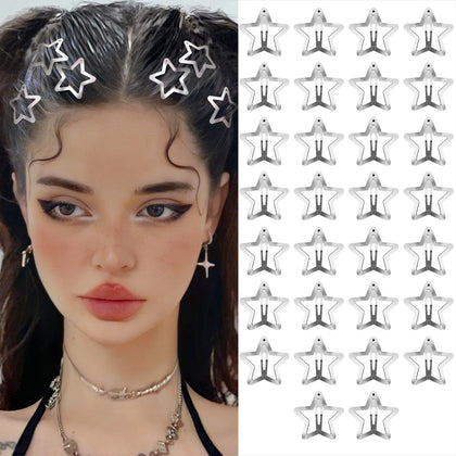 SAOROPEB 30 PCS star hair clips silver front view