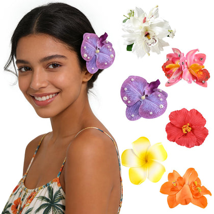 SAOROPEB Hawaiian Flower Hair Clips set in assorted colours