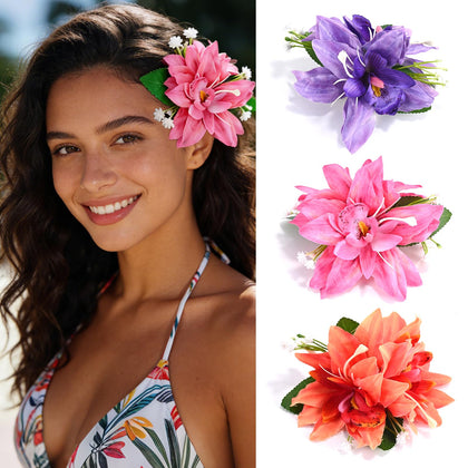 SAOROPEB Hawaiian Flower Hair Clips Set in vibrant colours