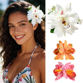 SAOROPEB Hawaiian Flower Hair Clips set in vibrant colours