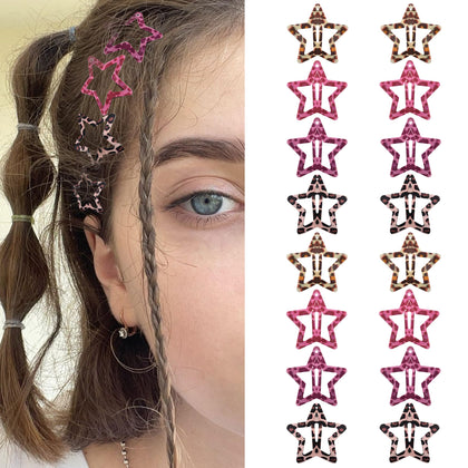 SAOROPEB Star Hair Clips 16 PCS leopard design front view