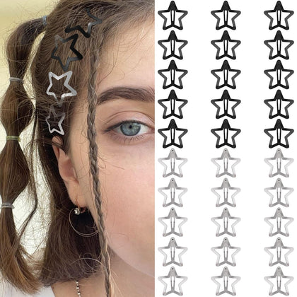 SAOROPEB Star Hair Clips black and silver pack front view