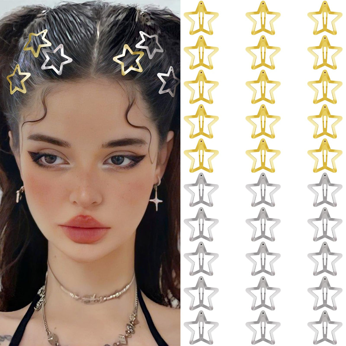 SAOROPEB star hair clips gold and silver front view