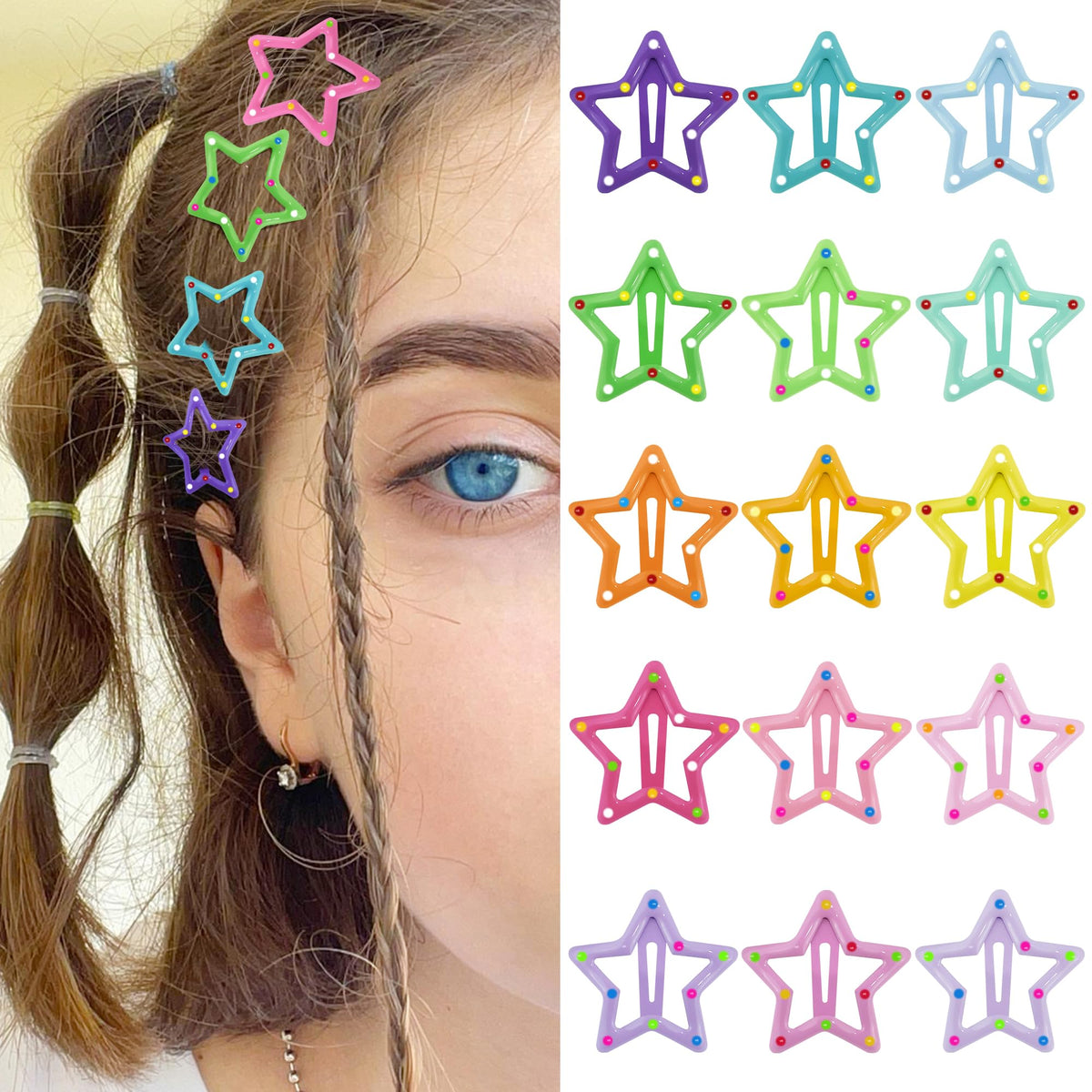SAOROPEB Star Hair Clips multicolour pack front view