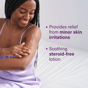 Sarna Sensitive Anti-Itch Lotion on a bathroom shelf