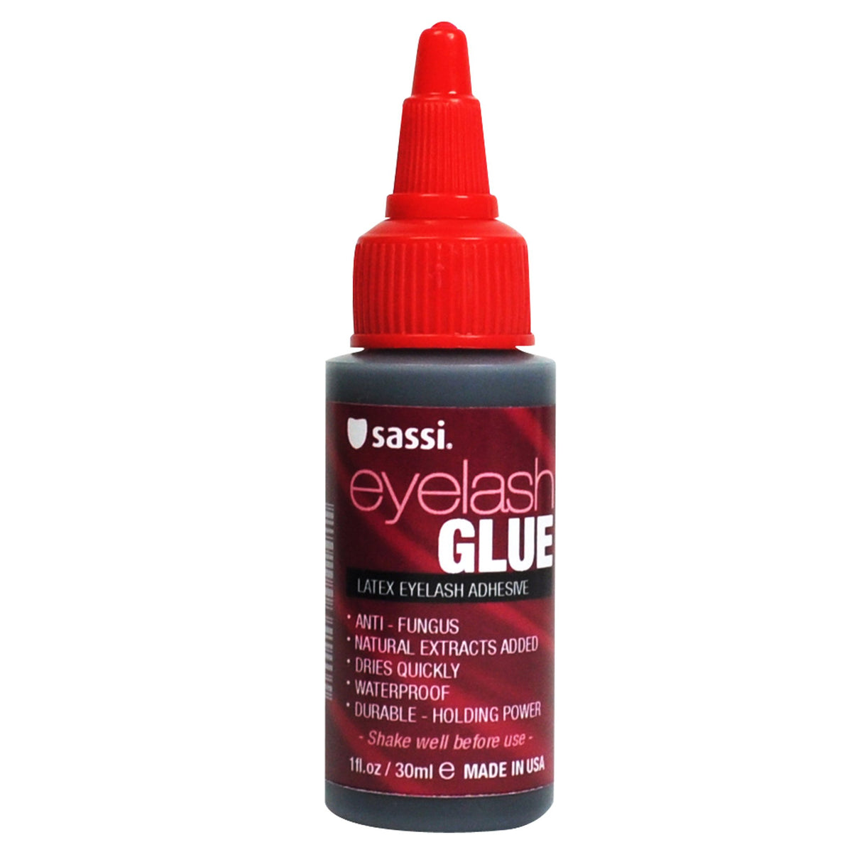 Sassi Eyelash Glue Dark 1oz front view with packaging