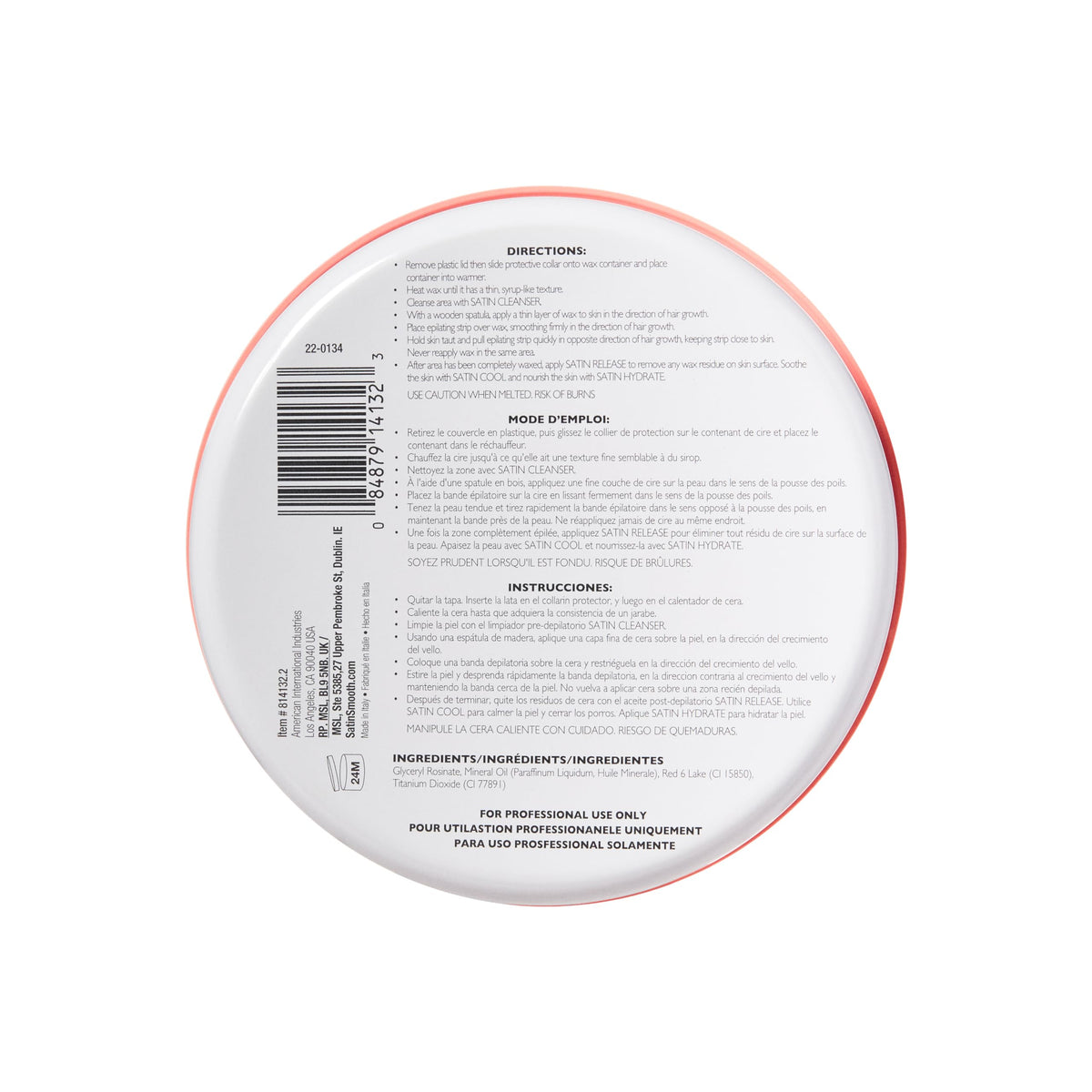 SATIN SMOOTH Deluxe Cream Soft Wax 14 oz back view