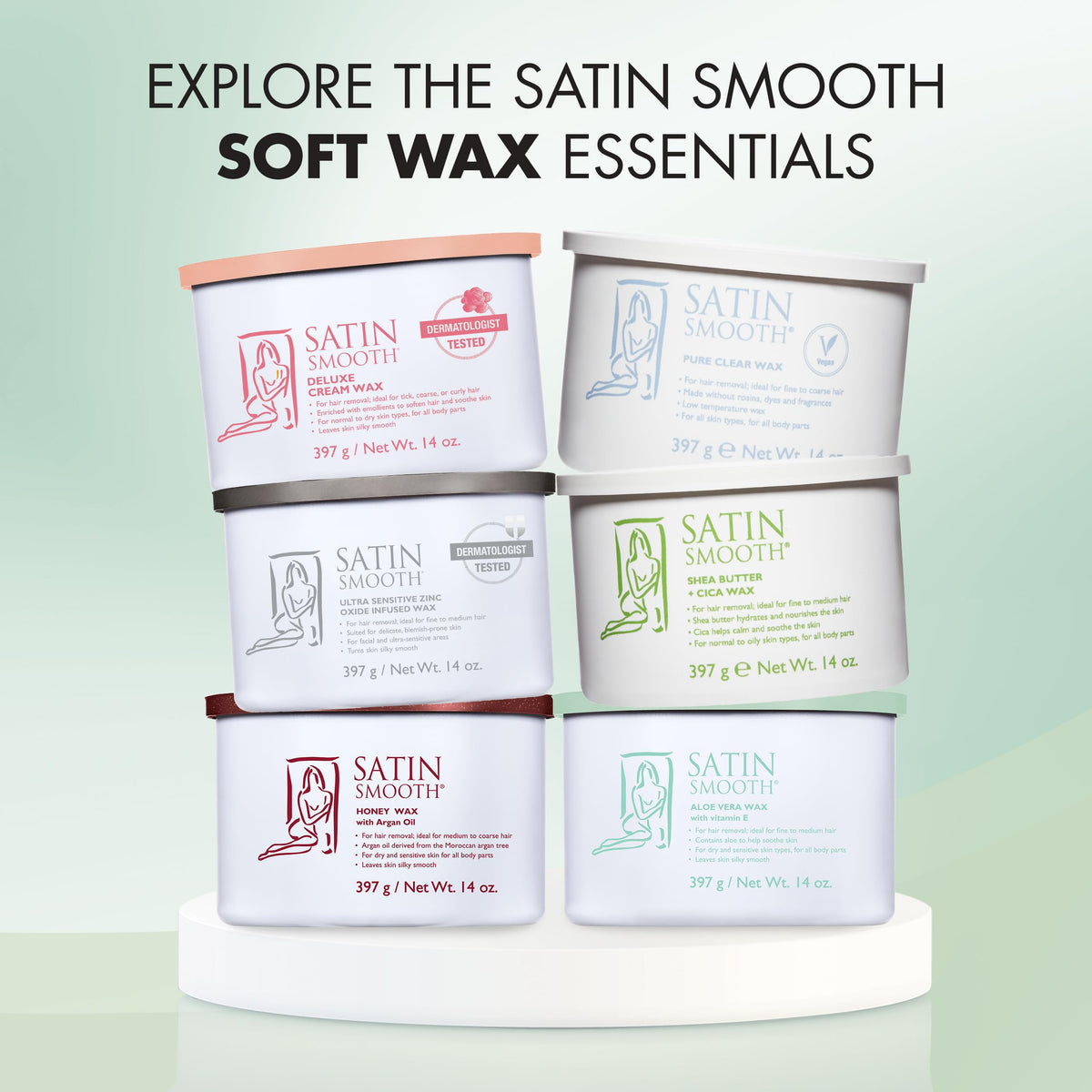 SATIN SMOOTH Shea Butter and Cica Soft Wax in a beauty setup