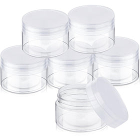 SATINIOR 6 Pack Clear Plastic Jars front view with screw-on lids