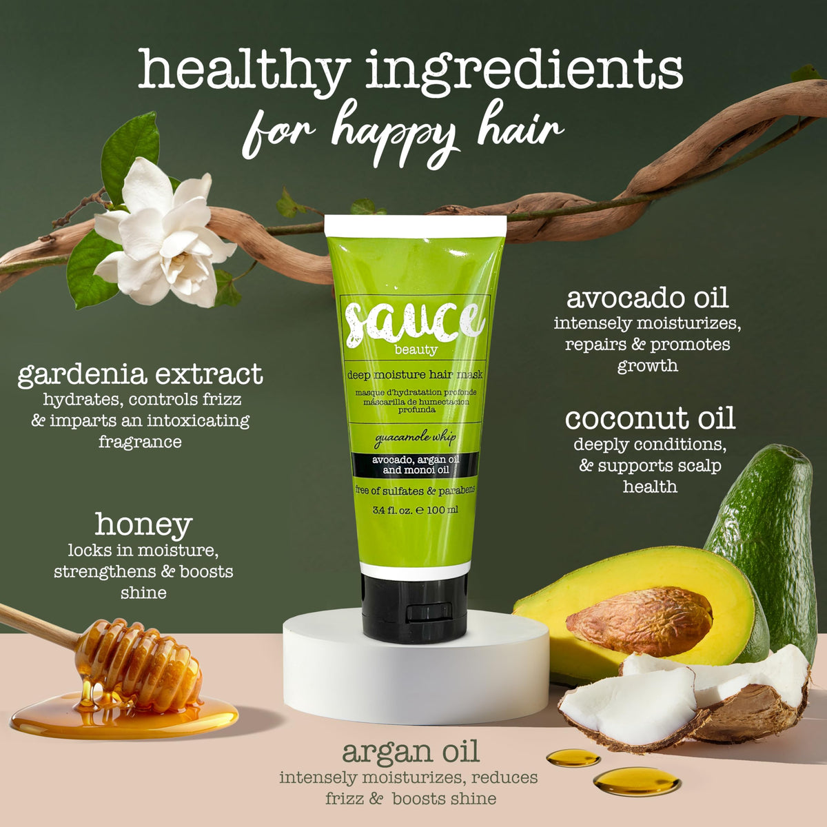 SAUCE BEAUTY Deep Conditioning Hair Mask Guacamole Whip application on hair