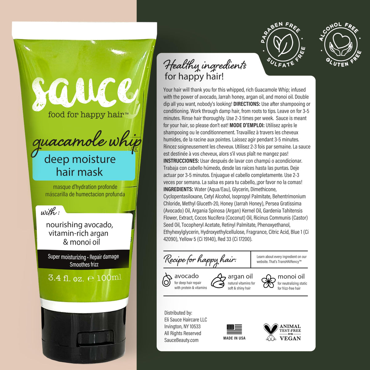 SAUCE BEAUTY Deep Conditioning Hair Mask Guacamole Whip product size comparison