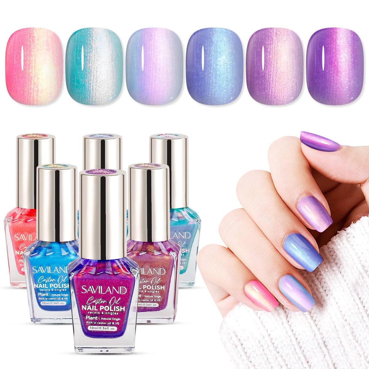 SAVILAND 6 Pcs Ombre Nail Polish Set front view with assorted colours