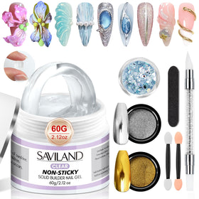 SAVILAND 60g Solid Builder Nail Gel Kit with chrome powders and sequins