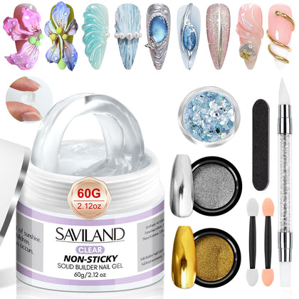 SAVILAND 60g Solid Builder Nail Gel Kit with chrome powders and sequins