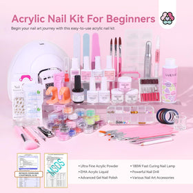 SAVILAND Acrylic Nail Kit accessories including brushes and glitter