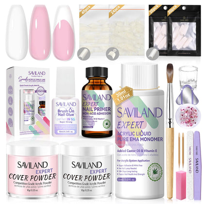 SAVILAND Acrylic Nail Kit contents including powders and tools