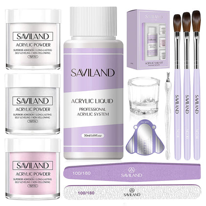 SAVILAND Acrylic Nail Kit including 3 colours and various tools