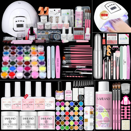 SAVILAND Acrylic Nail Kit with 180W Nail Lamp front view