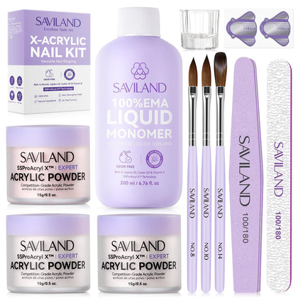 SAVILAND Acrylic Nail Kit with clear, pink, and white powders