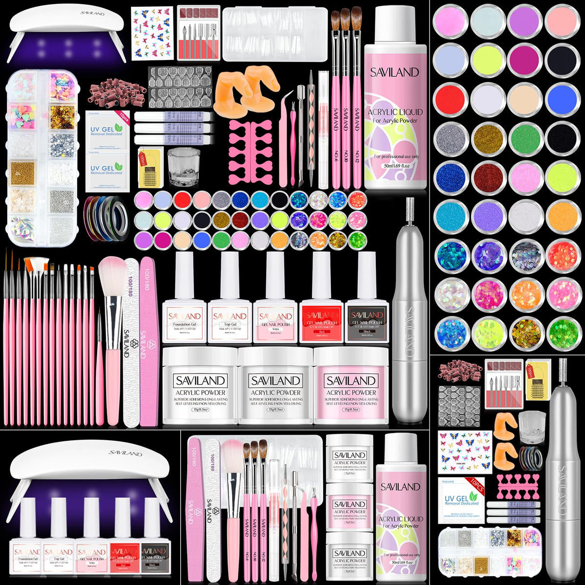 SAVILAND Acrylic Nail Kit with drill and UV light front view