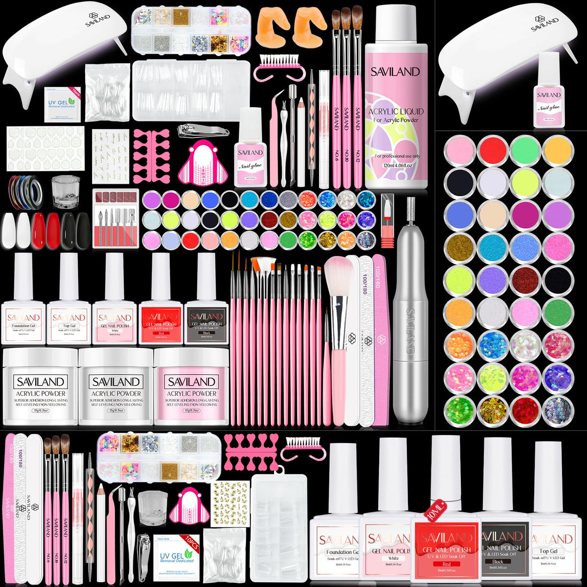 SAVILAND Acrylic Nail Kit with UV light and tools