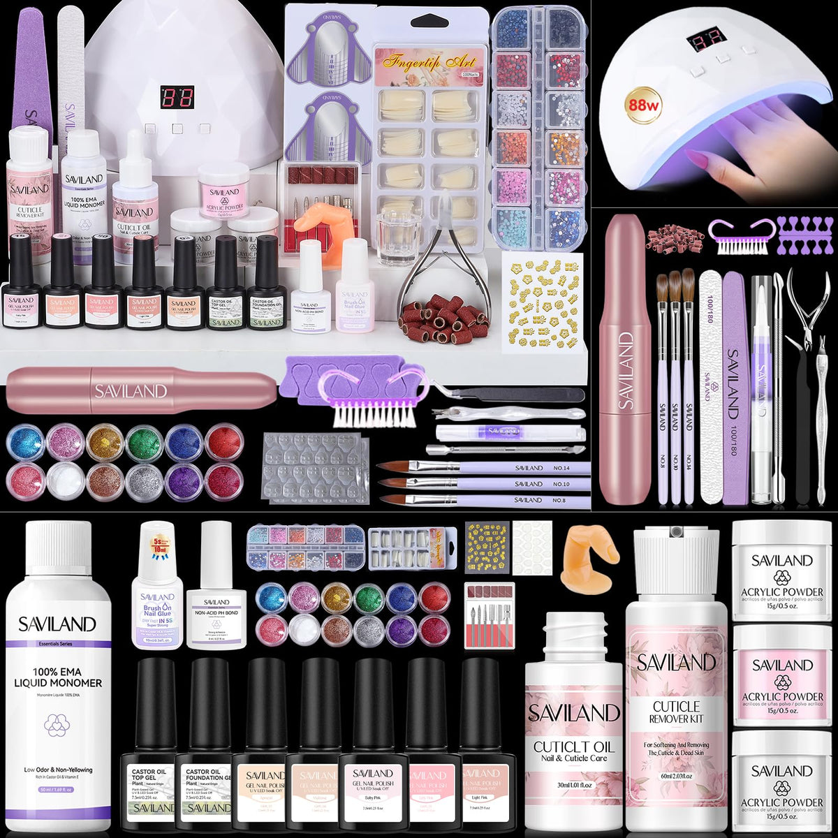 SAVILAND All-In-1 Acrylic Nail Kit front view with tools