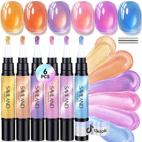 SAVILAND Cat Eye One-Step Gel Nail Polish Pens front view showing 6 colours