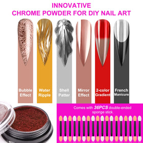 SAVILAND chrome powders applied to nails showcasing mirror effect