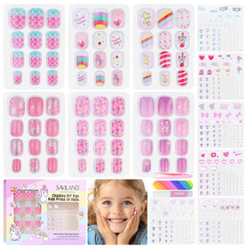 SAVILAND Creative Press on Nails for Kids 6 Pack with 3D Stickers front view