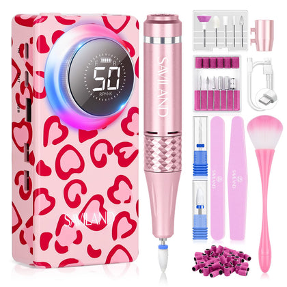 SAVILAND Electric Nail Drill front view with heart leopard print design