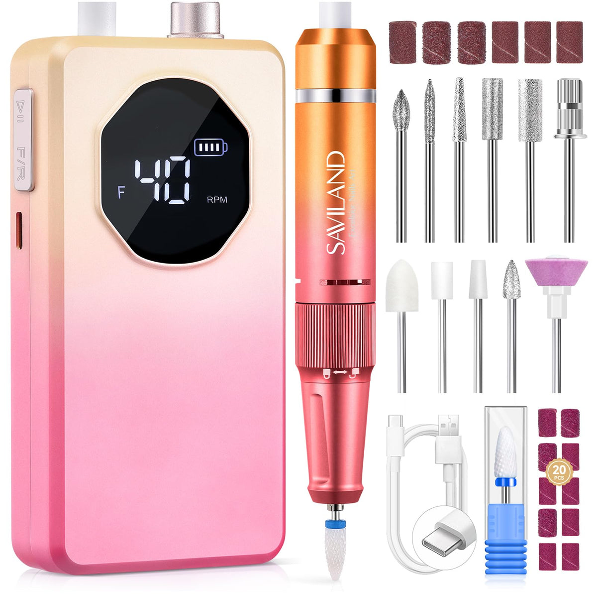 SAVILAND Electric Nail Drill Kit front view with bits
