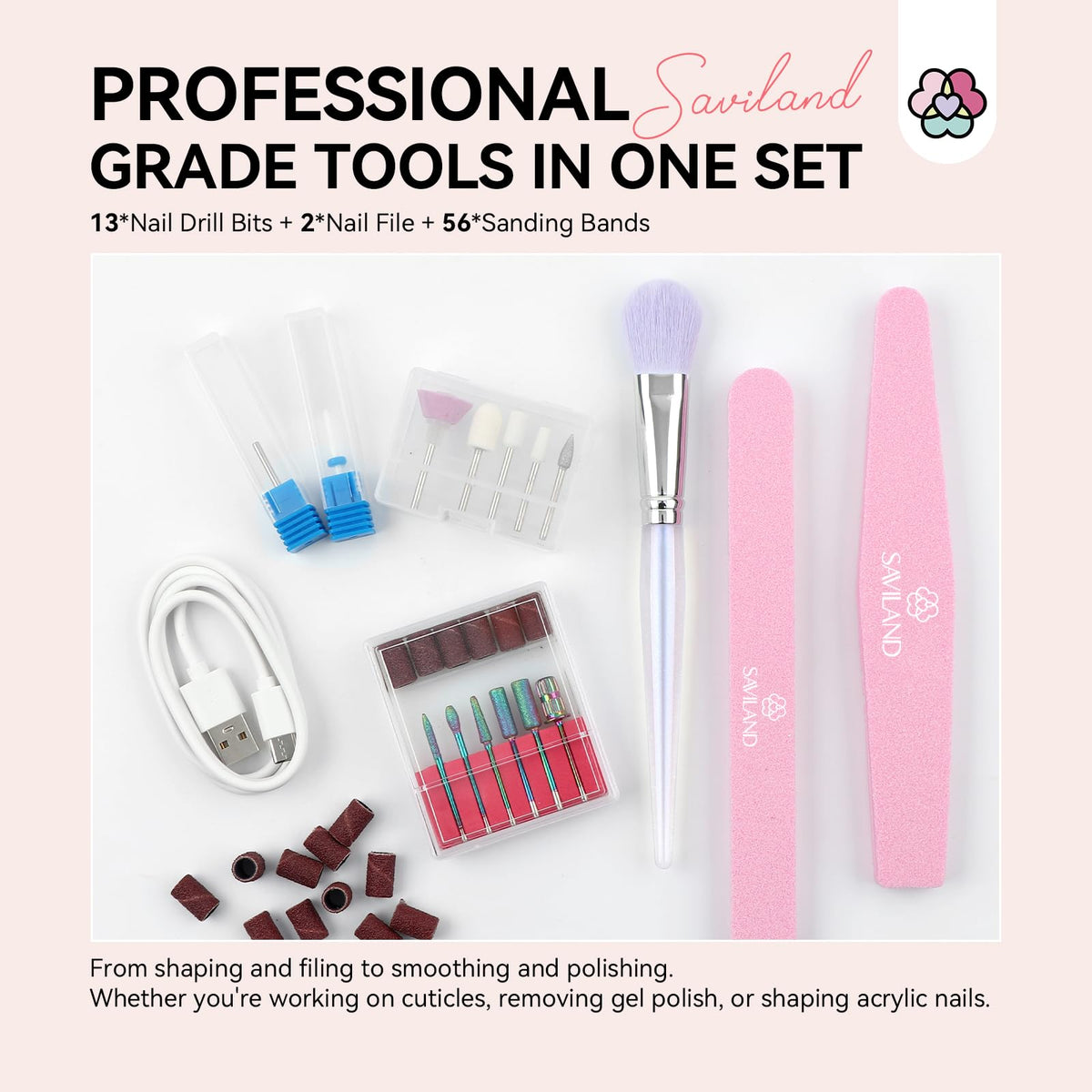SAVILAND Electric Nail Drill packaging and accessories