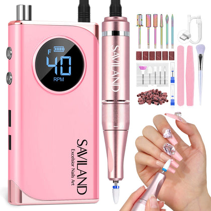 SAVILAND Electric Nail Drill pink model front view with LCD display