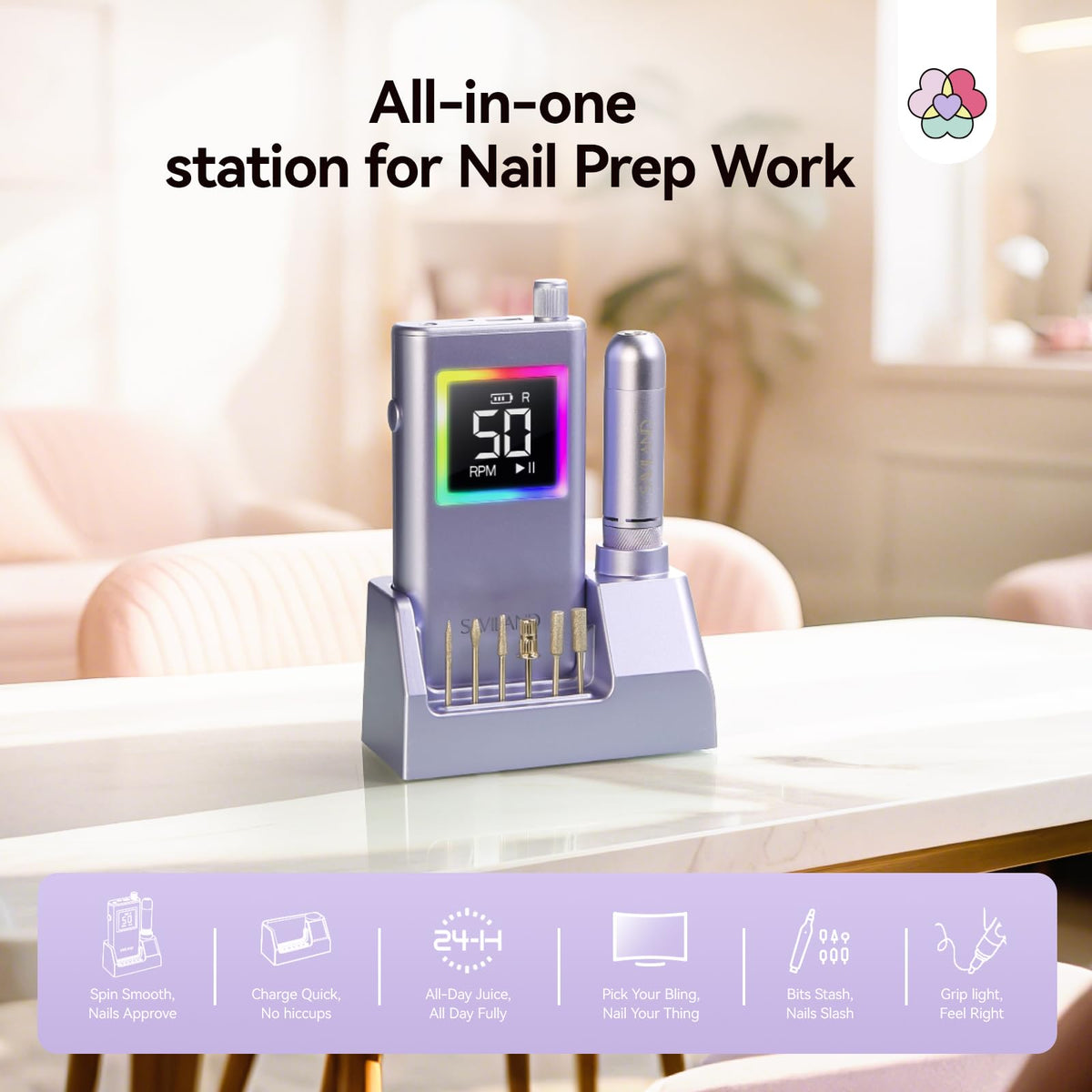 SAVILAND Electric Nail Drill with five-colour indicator lights