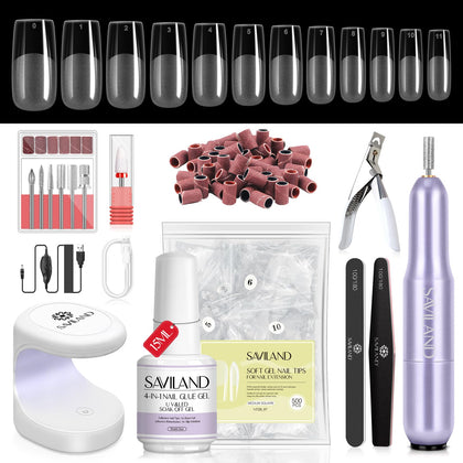 SAVILAND Gel Nail Tips Kit 500 PCS front view with mini lamp