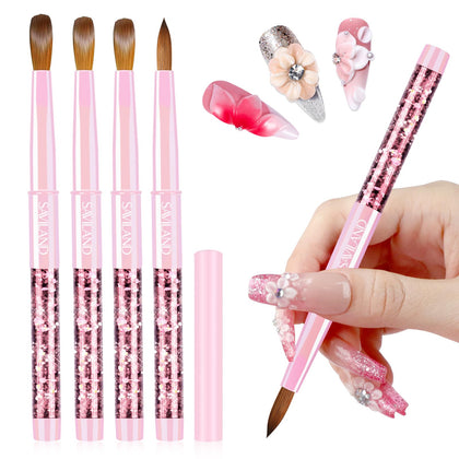 SAVILAND Kolinsky Acrylic Nail Brush Set front view with sizes 6, 10, 12, 14