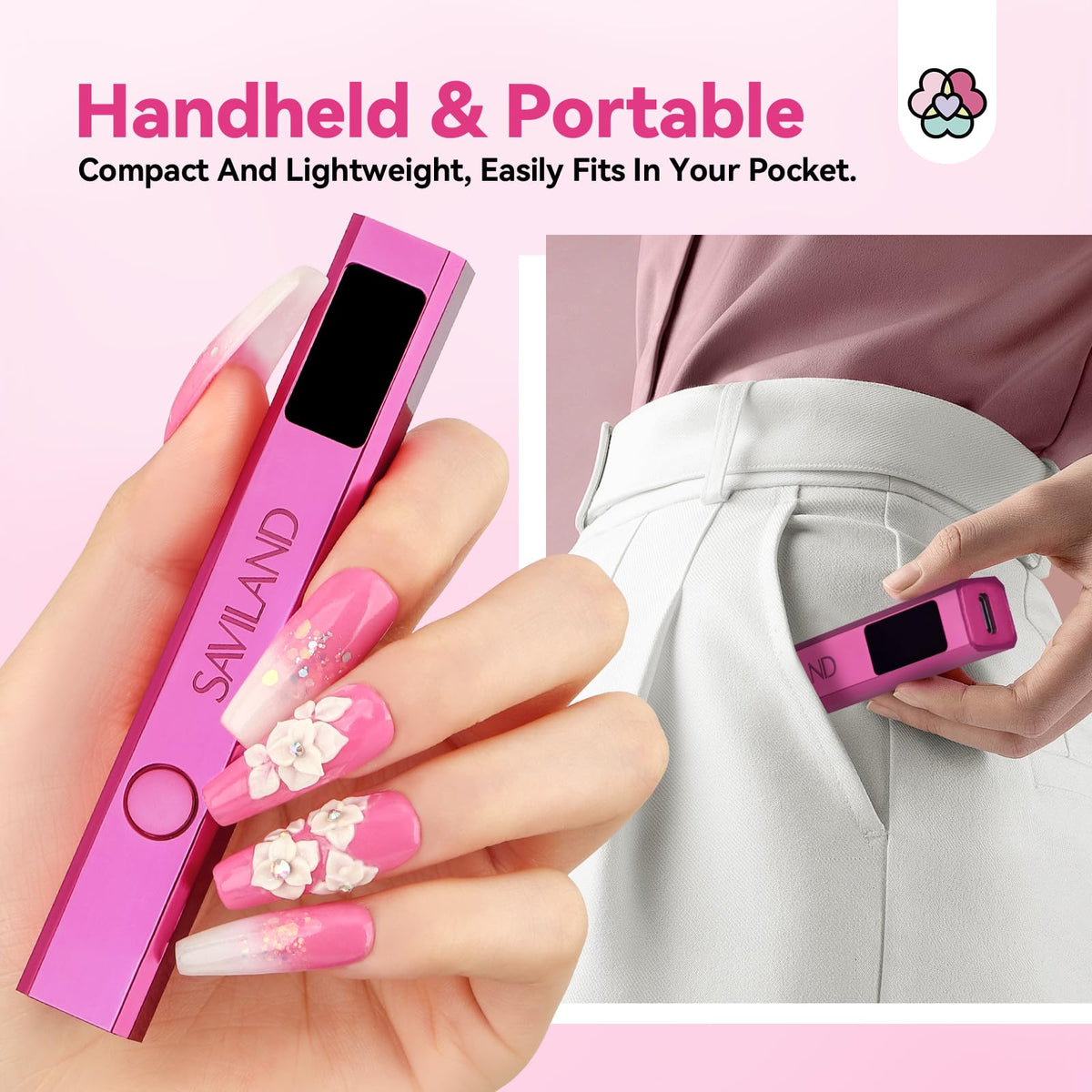 SAVILAND Mini UV LED Nail Lamp on a vanity