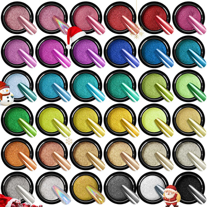 SAVILAND Mirror Chrome Nail Powder Set with 36 colours displayed