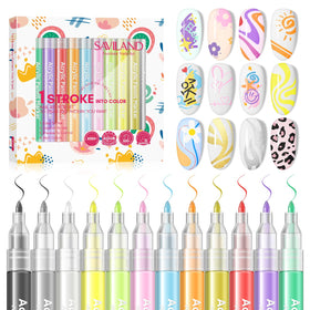 SAVILAND Nail Art Pens Set with 12 vibrant colours displayed