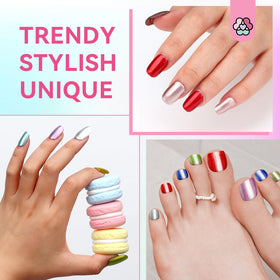 SAVILAND nail polish in vibrant purple and blue shades