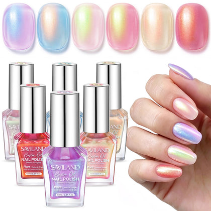 SAVILAND Nail Polish Set 6 colours front view with pearlescent finish