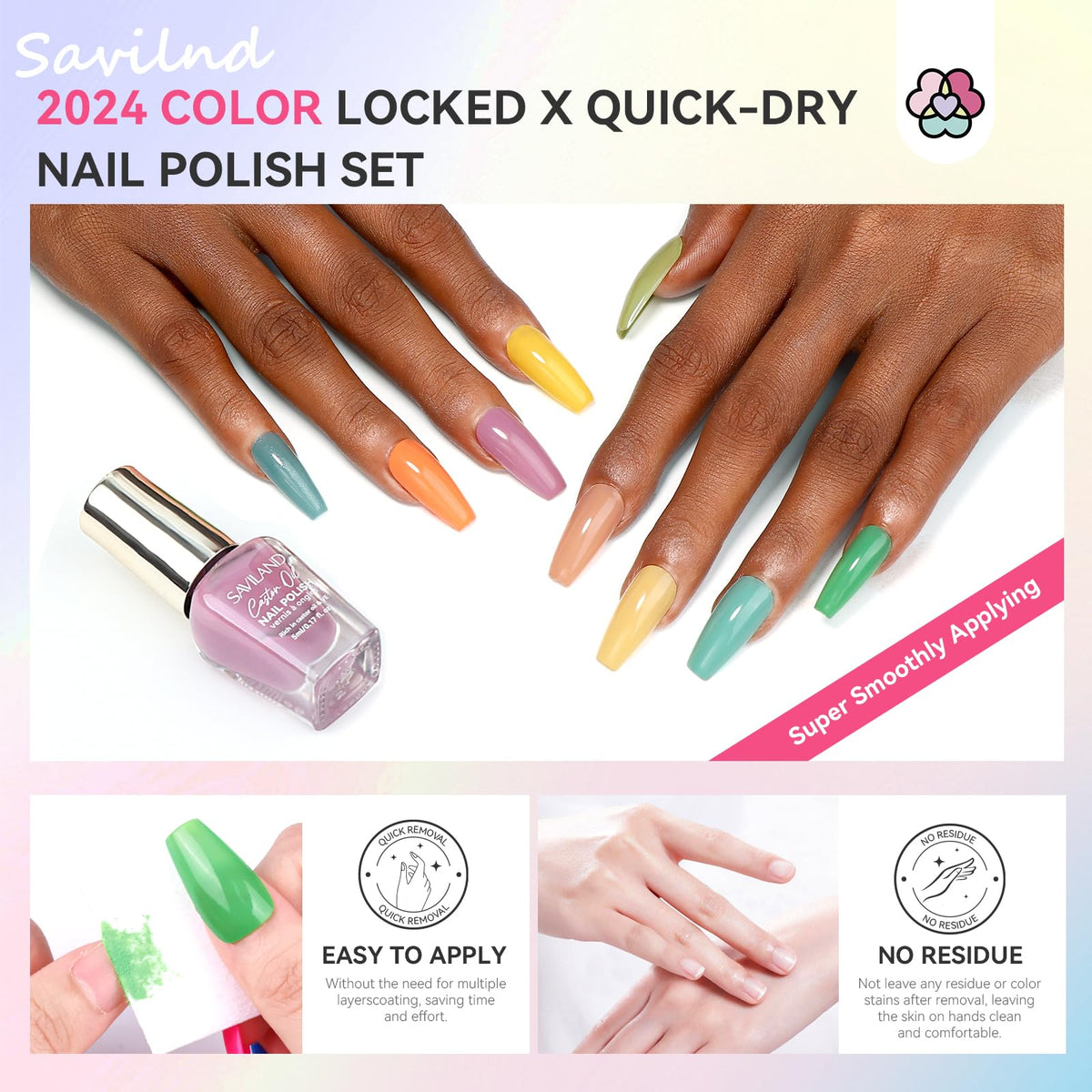 SAVILAND nail polish set with all 36 colours arranged neatly