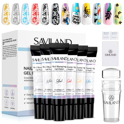 SAVILAND Nail Stamping Gel Polish Kit packaging front view