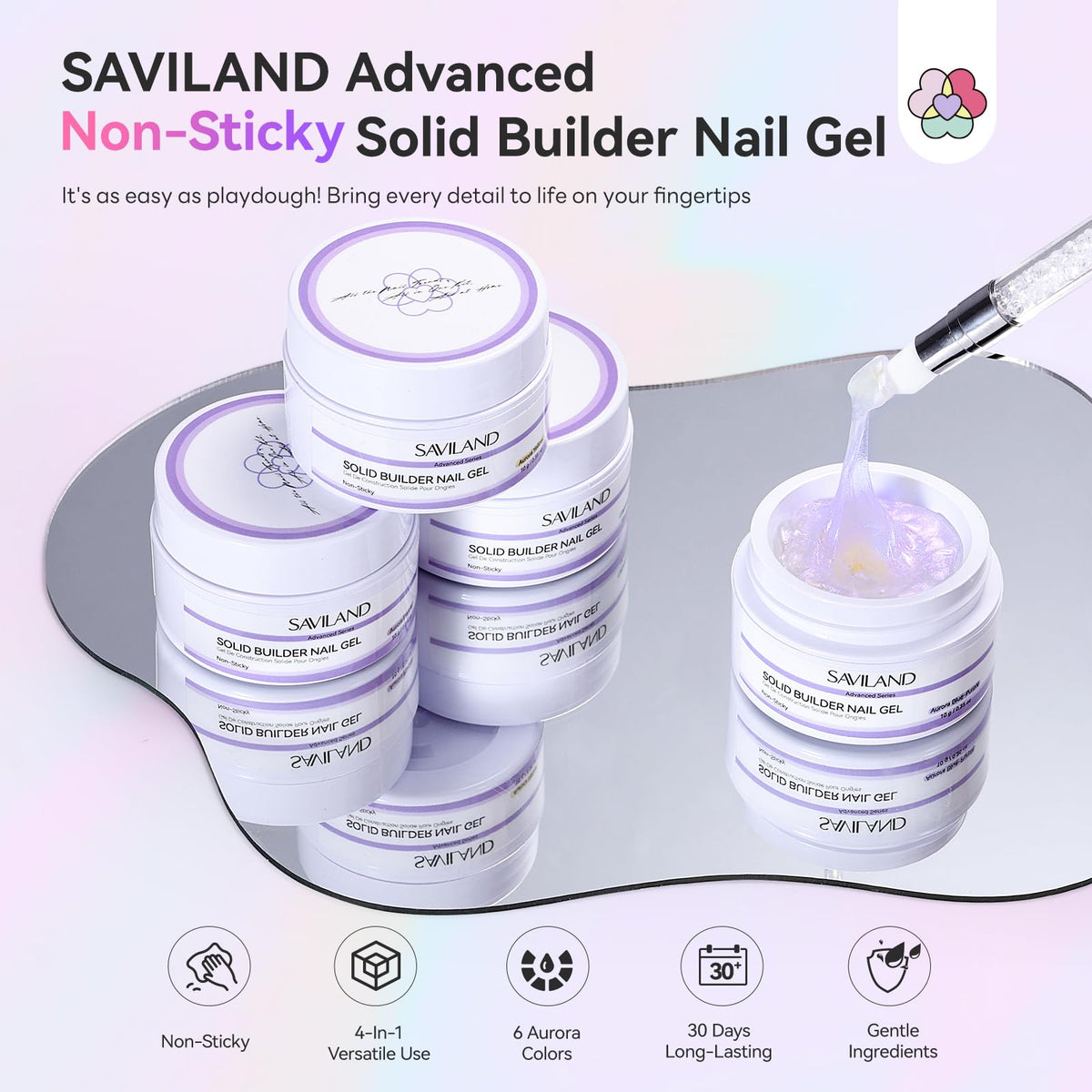 SAVILAND Non-Sticky Nail Kit packaging with 6 gel colours