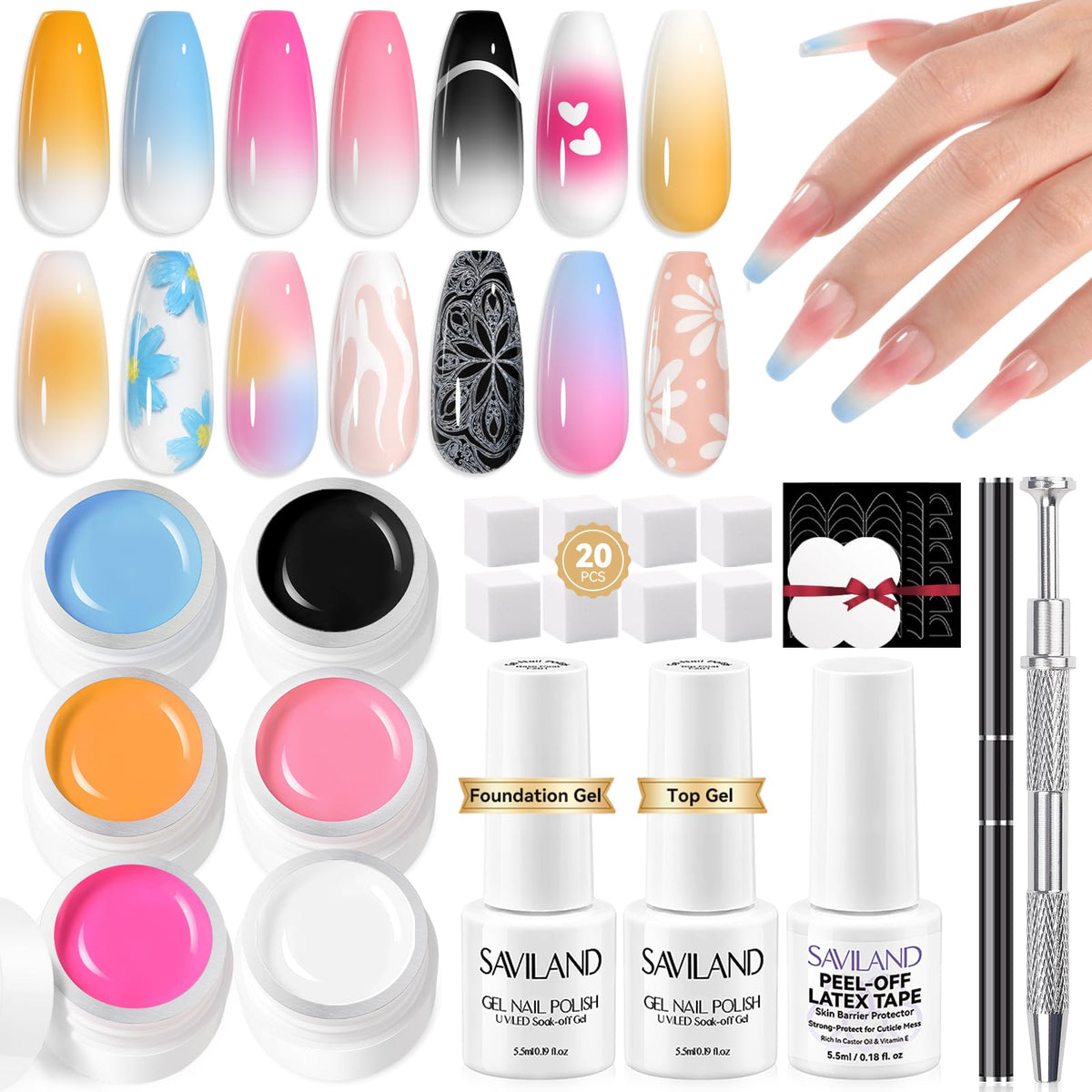 SAVILAND Ombre Gel Nail Polish Kit front view with 6 colours